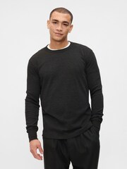 Gap Dark Grey Textured Waffle Knit Long Sleeve Crew Neck T-Shirt - Image 1 of 4
