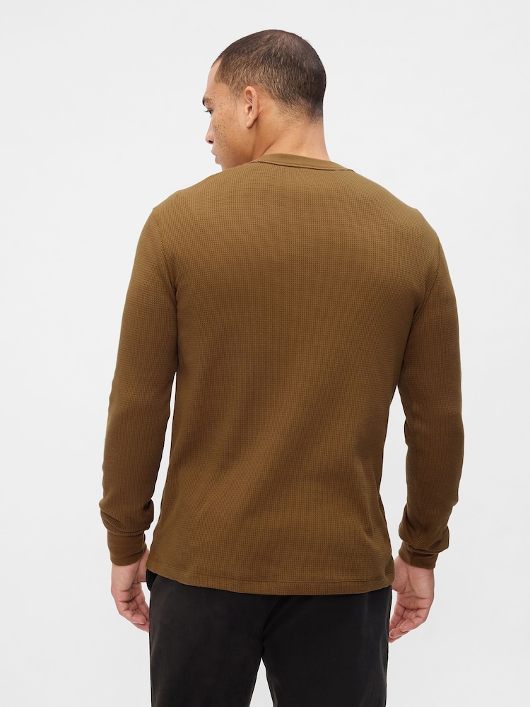 Gap Brown Textured Waffle Knit Long Sleeve Crew Neck T-Shirt - Image 1 of 4