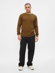 Gap Brown Textured Waffle Knit Long Sleeve Crew Neck T-Shirt - Image 2 of 4