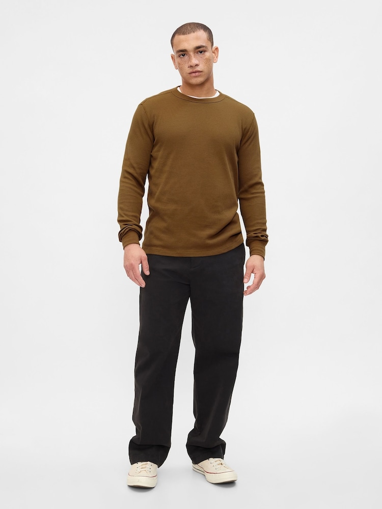 Gap Brown Textured Waffle Knit Long Sleeve Crew Neck T-Shirt - Image 2 of 4