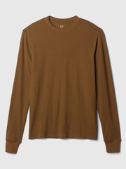 Gap Brown Textured Waffle Knit Long Sleeve Crew Neck T-Shirt - Image 3 of 4