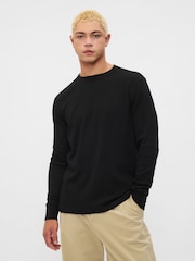 Gap Black Textured Waffle Knit Long Sleeve Crew Neck T-Shirt - Image 1 of 4