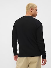 Gap Black Textured Waffle Knit Long Sleeve Crew Neck T-Shirt - Image 2 of 4