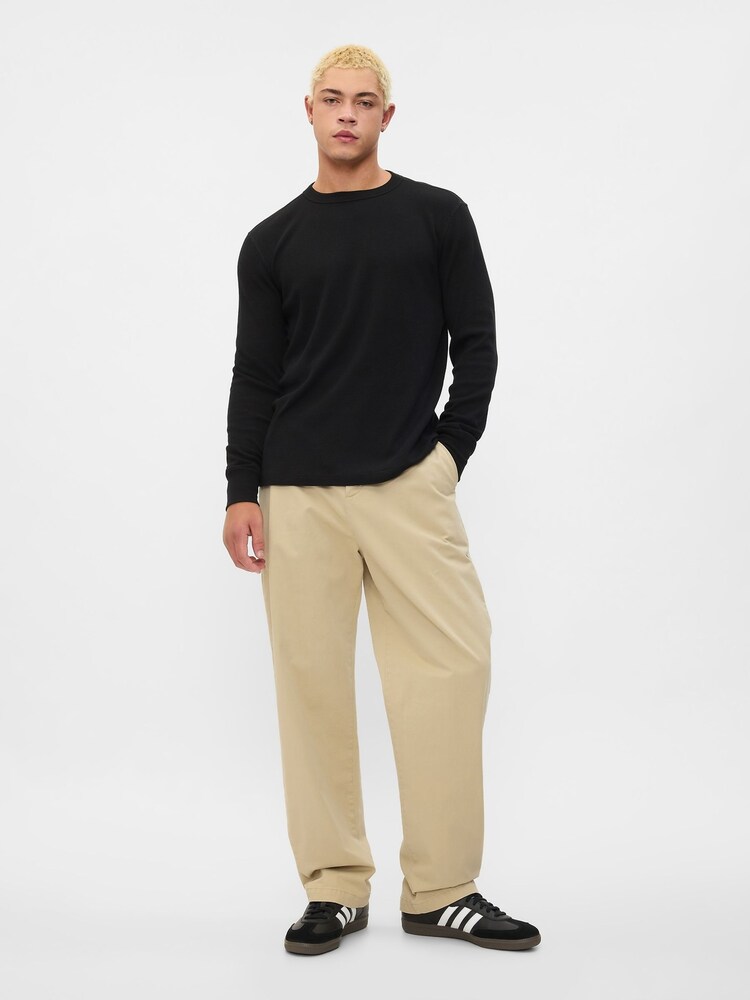 Gap Black Textured Waffle Knit Long Sleeve Crew Neck T-Shirt - Image 2 of 4