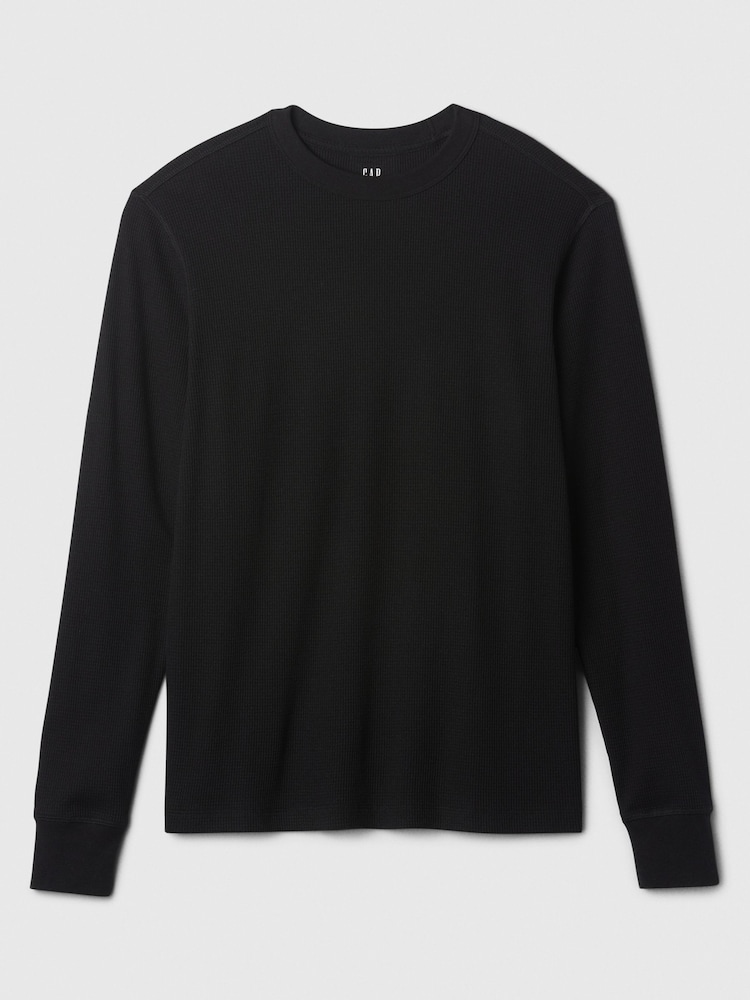 Gap Black Textured Waffle Knit Long Sleeve Crew Neck T-Shirt - Image 4 of 4
