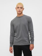Gap Grey Textured Waffle Knit Long Sleeve Crew Neck T-Shirt - Image 1 of 4