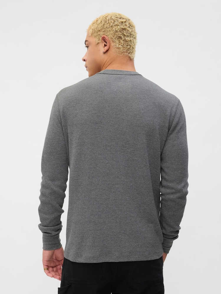 Gap Grey Textured Waffle Knit Long Sleeve Crew Neck T-Shirt - Image 2 of 4
