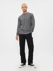 Gap Grey Textured Waffle Knit Long Sleeve Crew Neck T-Shirt - Image 3 of 4