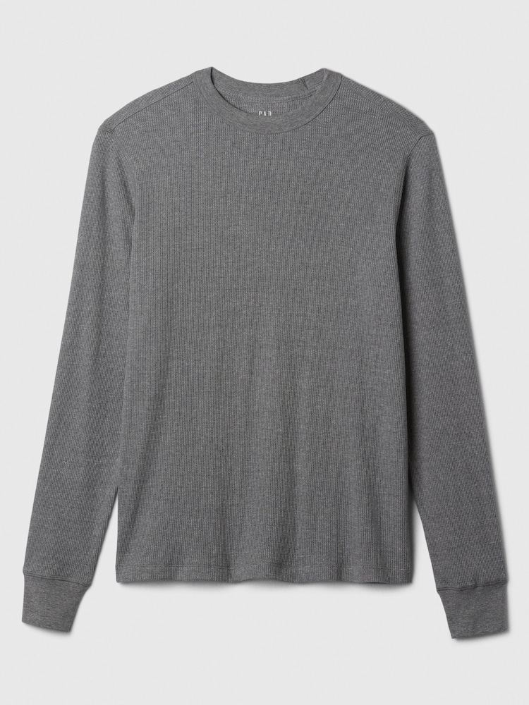 Gap Grey Textured Waffle Knit Long Sleeve Crew Neck T-Shirt - Image 4 of 4