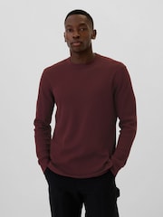 Gap Burgundy Red Textured Waffle Knit Long Sleeve Crew Neck T-Shirt - Image 1 of 4