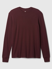 Gap Burgundy Red Textured Waffle Knit Long Sleeve Crew Neck T-Shirt - Image 4 of 4