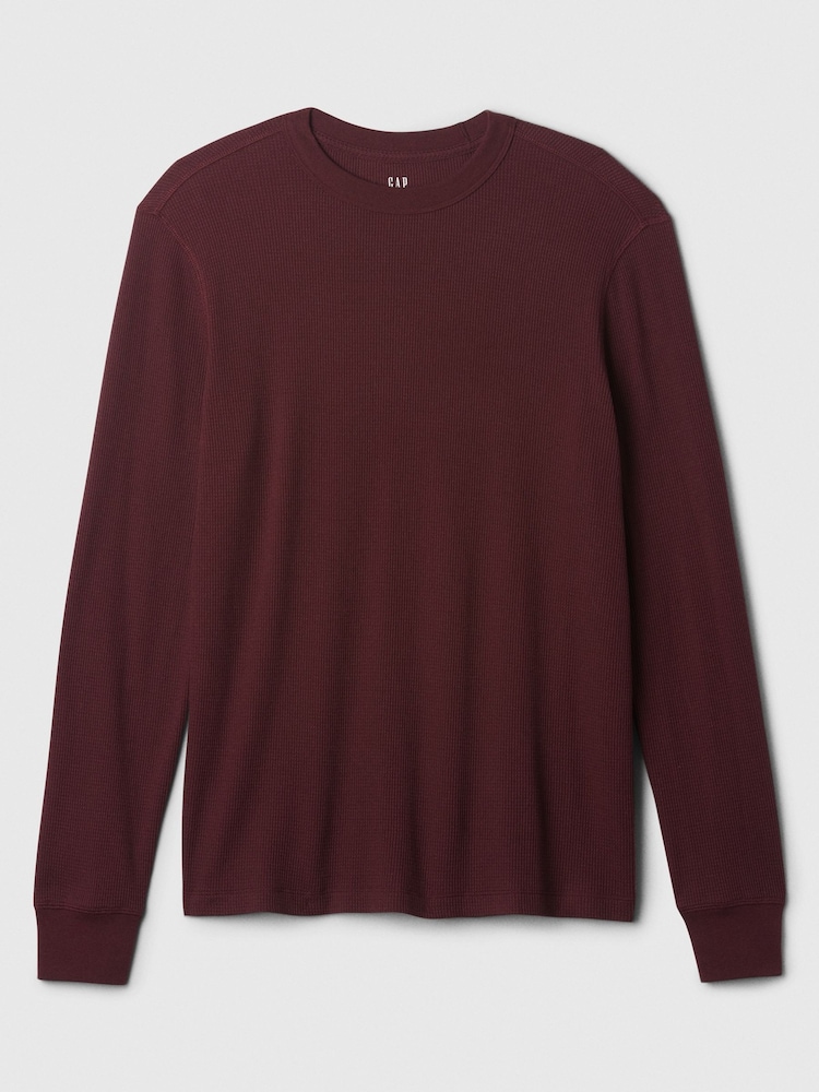 Gap Burgundy Red Textured Waffle Knit Long Sleeve Crew Neck T-Shirt - Image 4 of 4