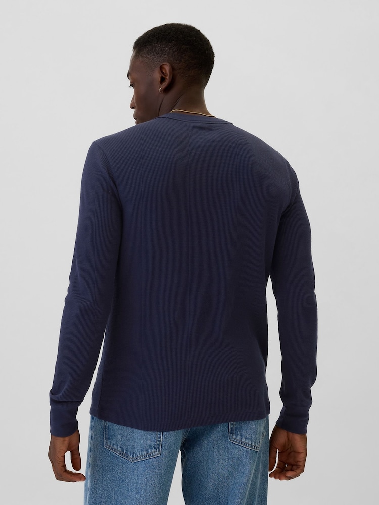Gap Navy Blue Textured Waffle Knit Long Sleeve Crew Neck T-Shirt - Image 2 of 4