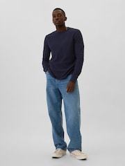 Gap Navy Blue Textured Waffle Knit Long Sleeve Crew Neck T-Shirt - Image 3 of 4