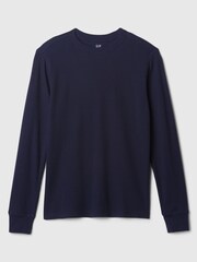 Gap Navy Blue Textured Waffle Knit Long Sleeve Crew Neck T-Shirt - Image 4 of 4