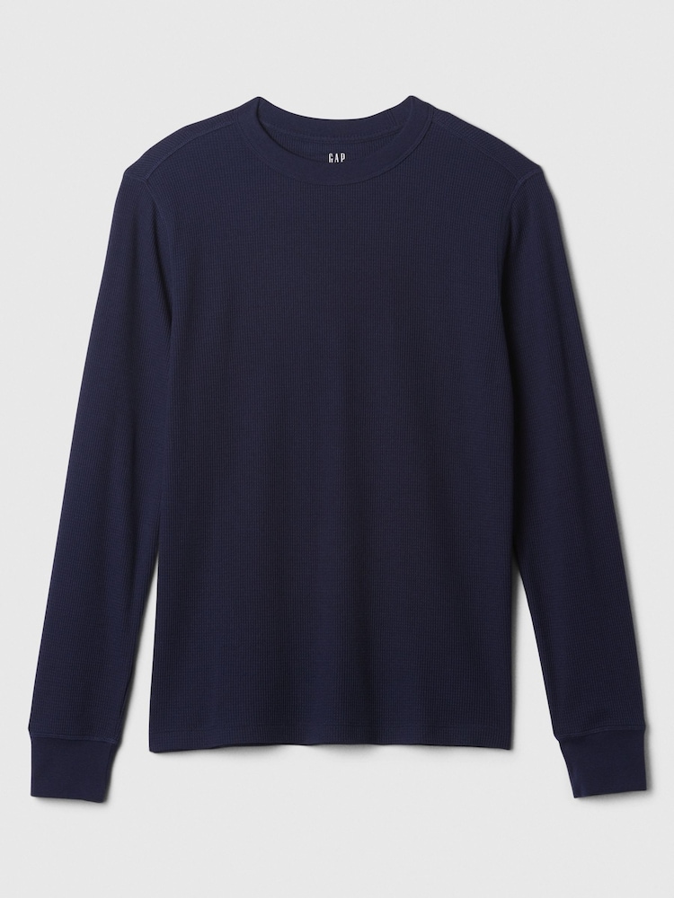 Gap Navy Blue Textured Waffle Knit Long Sleeve Crew Neck T-Shirt - Image 4 of 4