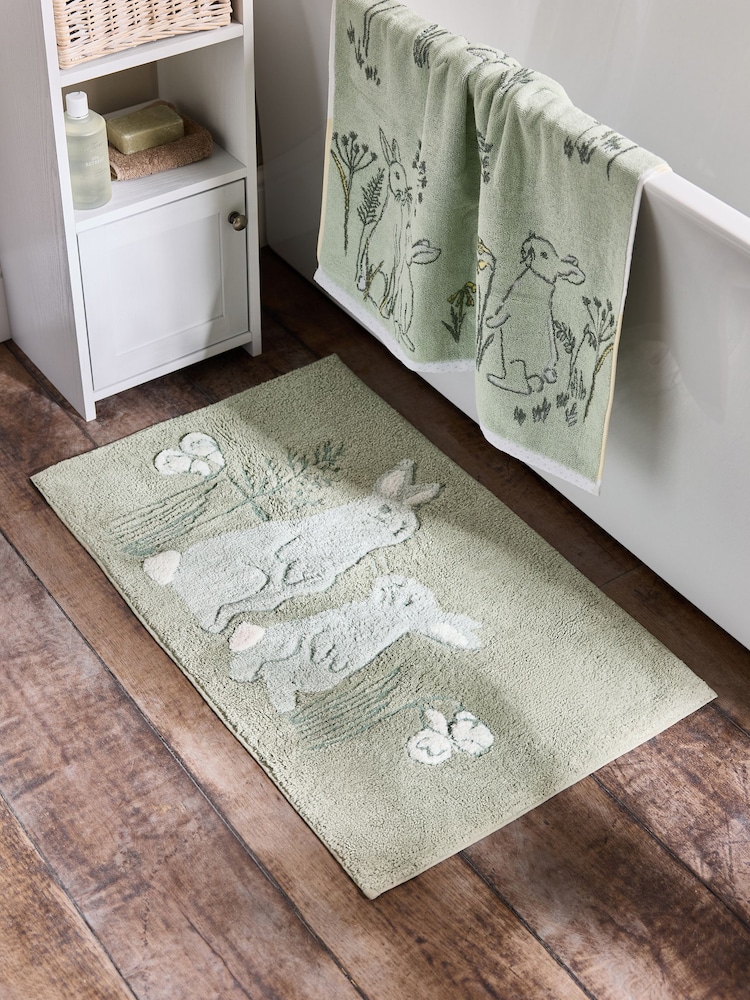 Green Spring Bunny 100% Cotton Bath Mat - Image 1 of 4