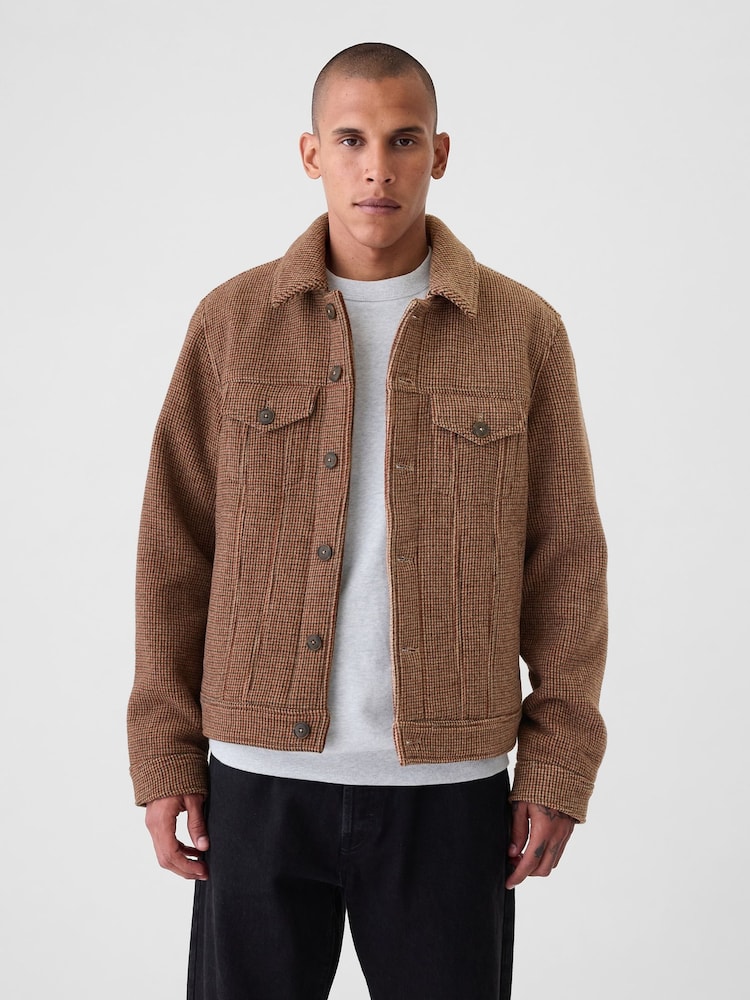 Gap Brown Wool Houndstooth Trucker Jacket - Image 1 of 5