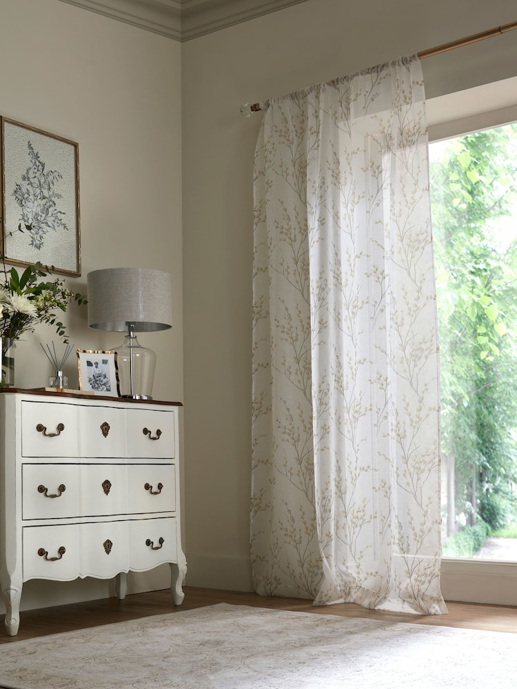 Laura Ashley Dove Pussy Willow Voile Slot Top Sheer Panel Pencil Pleat Curtain - Image 1 of 3