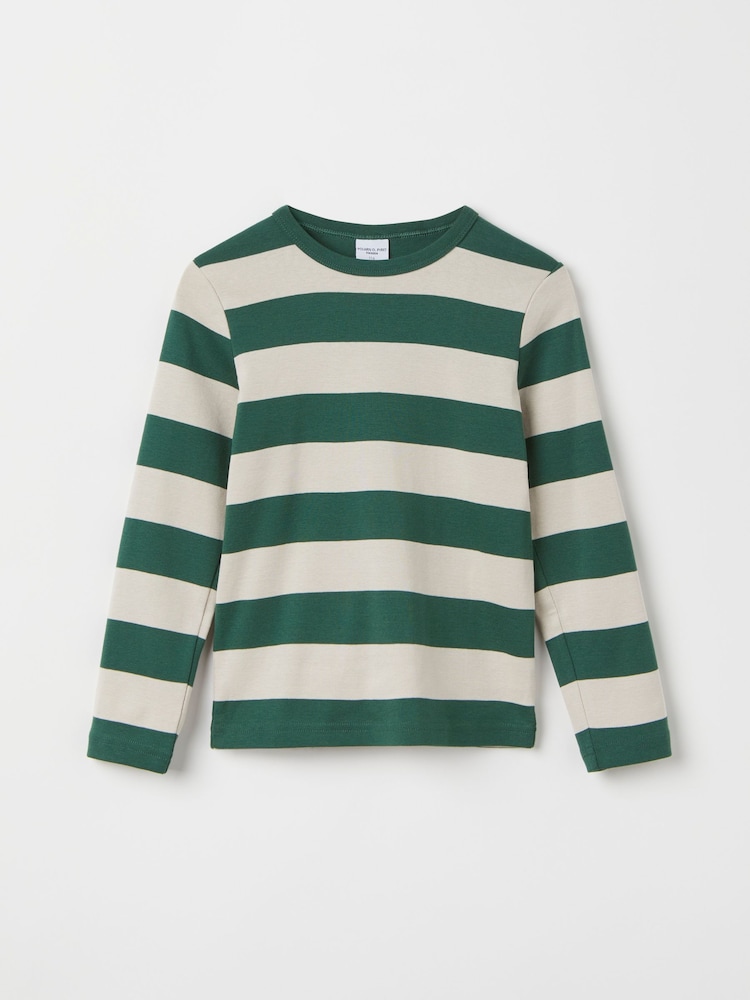 Polarn O. Pyret Green Organic Cotton Block Stripe Top - Image 1 of 3