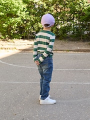 Polarn O. Pyret Green Organic Cotton Block Stripe Top - Image 2 of 3