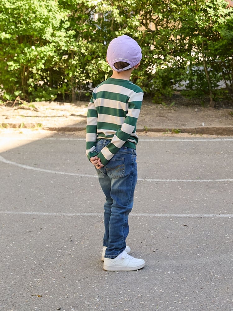 Polarn O. Pyret Green Organic Cotton Block Stripe Top - Image 2 of 3