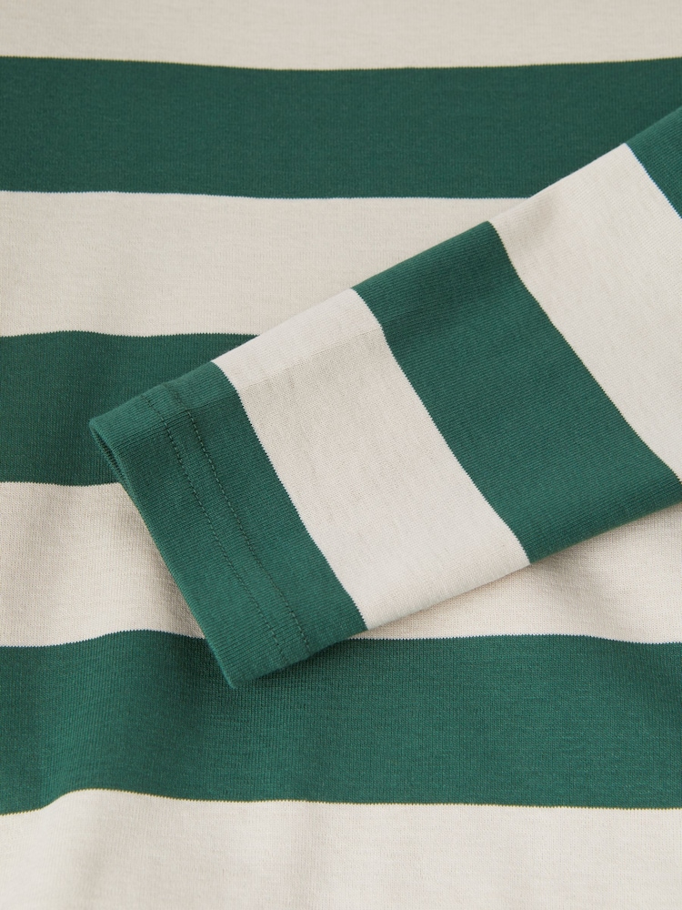 Polarn O. Pyret Green Organic Cotton Block Stripe Top - Image 3 of 3