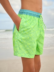 Green/Yellow Shark Printed Swim Shorts (3-16yrs) - Image 2 of 8