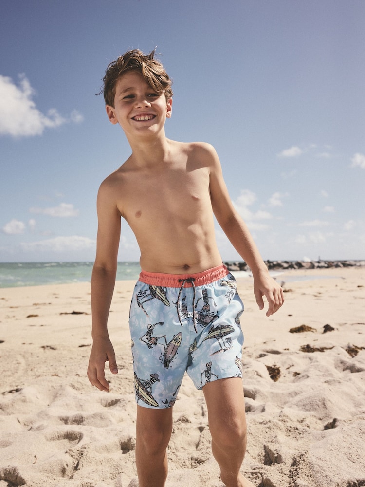 Pale Blue Skeleton Printed Swim Shorts (3-16yrs) - Image 2 of 4