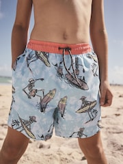 Pale Blue Skeleton Printed Swim Shorts (3-16yrs) - Image 4 of 4