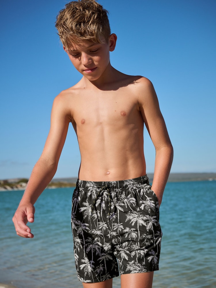Black/White Palm Printed Swim Shorts (3-16yrs) - Image 2 of 7