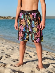 Black Palm Print Board Shorts (3-16yrs) - Image 1 of 4