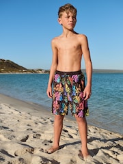 Black Palm Print Board Shorts (3-16yrs) - Image 2 of 4
