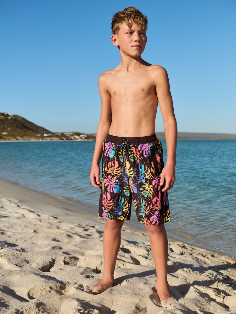 Black Palm Print Board Shorts (3-16yrs) - Image 2 of 4