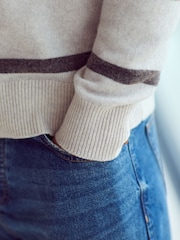 Ecru White Stripe Regular Fit Signature 100% Merino Wool Crew Jumper - Image 7 of 10