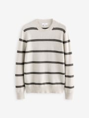 Ecru White Stripe Regular Fit Signature 100% Merino Wool Crew Jumper - Image 8 of 10