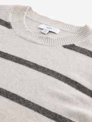 Ecru White Stripe Regular Fit Signature 100% Merino Wool Crew Jumper - Image 9 of 10