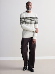 Ecru White Fairisle Pattern Regular Fit Signature 100% Merino Wool Crew Jumper - Image 2 of 8