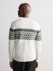 Ecru White Fairisle Pattern Regular Fit Signature 100% Merino Wool Crew Jumper - Image 3 of 8