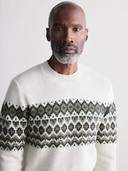 Ecru White Fairisle Pattern Regular Fit Signature 100% Merino Wool Crew Jumper - Image 5 of 8