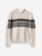 Ecru White Fairisle Pattern Regular Fit Signature 100% Merino Wool Crew Jumper - Image 6 of 8