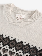 Ecru White Fairisle Pattern Regular Fit Signature 100% Merino Wool Crew Jumper - Image 8 of 8
