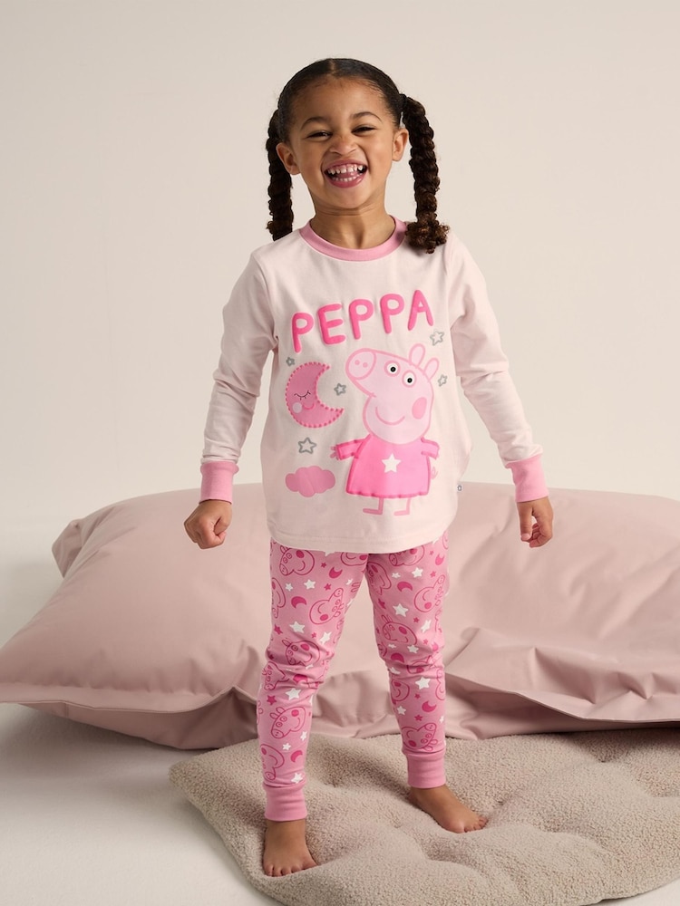 Brand Threads Pink Girls Peppa Pig 100% Cotton Pyjamas Set - Image 1 of 7
