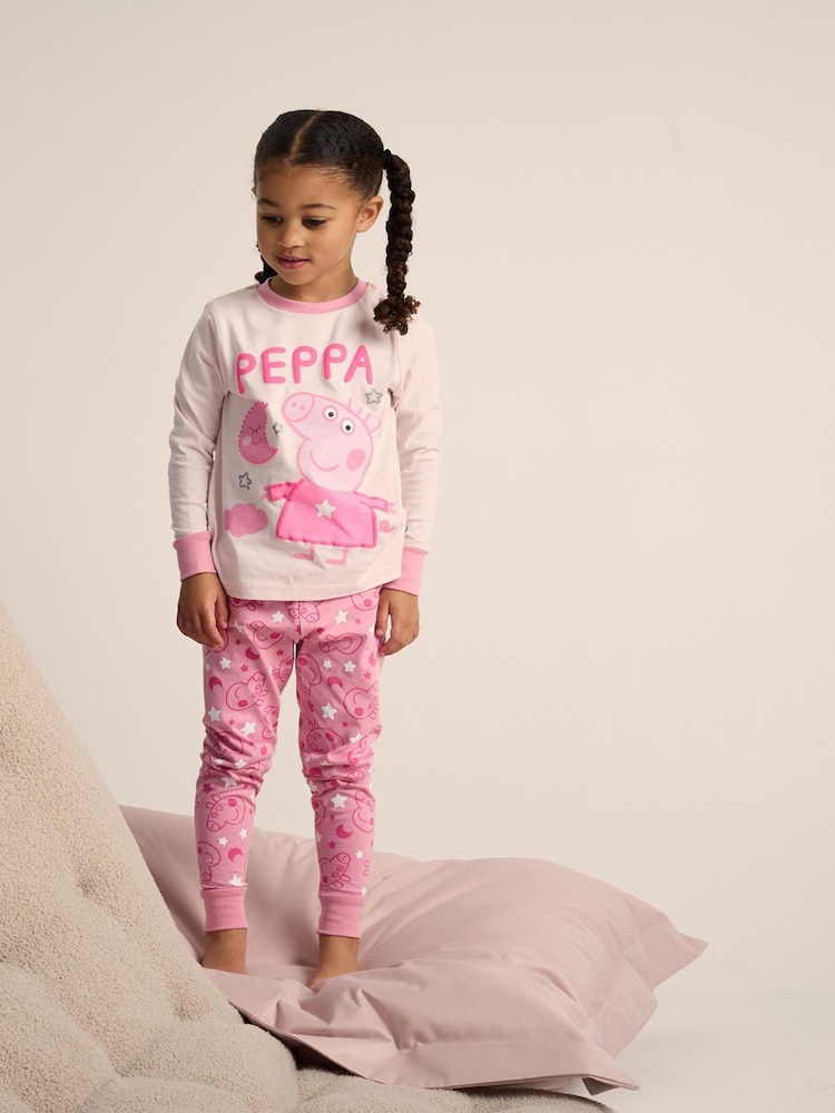 Brand Threads Pink Girls Peppa Pig 100% Cotton Pyjamas Set - Image 2 of 7