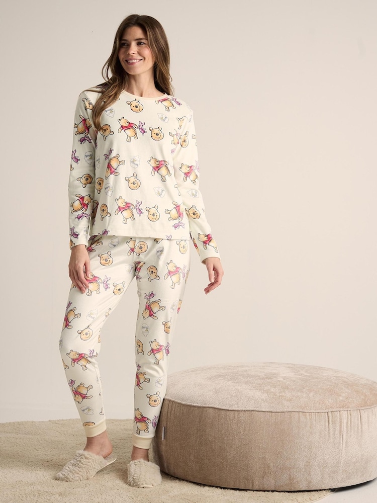 Brand Threads White Disney Winnie The Pooh Ladies Divine Fleece Pyjamas Set - Image 1 of 4