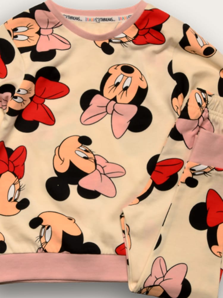 Brand Threads Natural Girls Disney Minnie Mouse 100% Cotton Pyjamas Set - Image 2 of 2