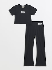 River Island Black Girls Active 100% Cotton Crop Top and Flare Set - Image 1 of 4