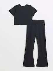 River Island Black Girls Active 100% Cotton Crop Top and Flare Set - Image 2 of 4