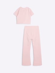 River Island Pink Girls Active 100% Cotton Crop Top and Flare Set - Image 2 of 4