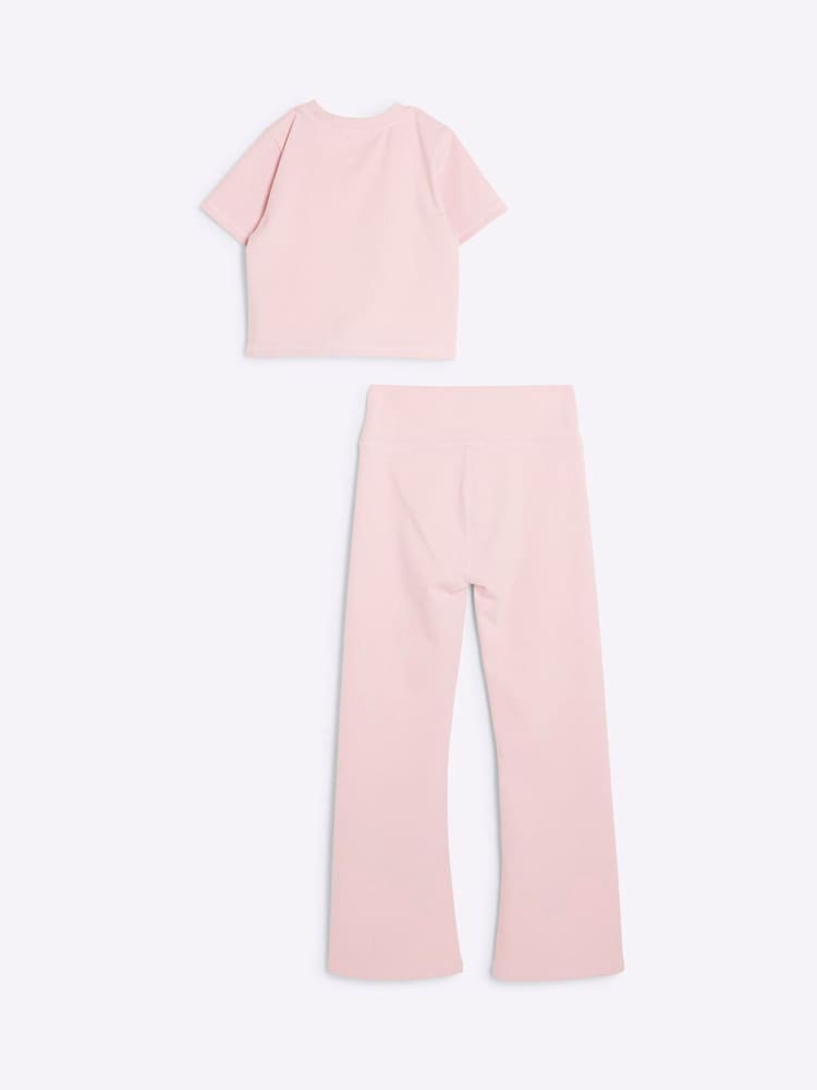 River Island Pink Girls Active 100% Cotton Crop Top and Flare Set - Image 2 of 4